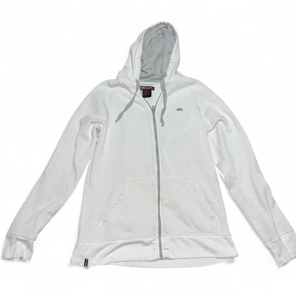 Hanes White Full-Zip Hoodie with Grey Lining